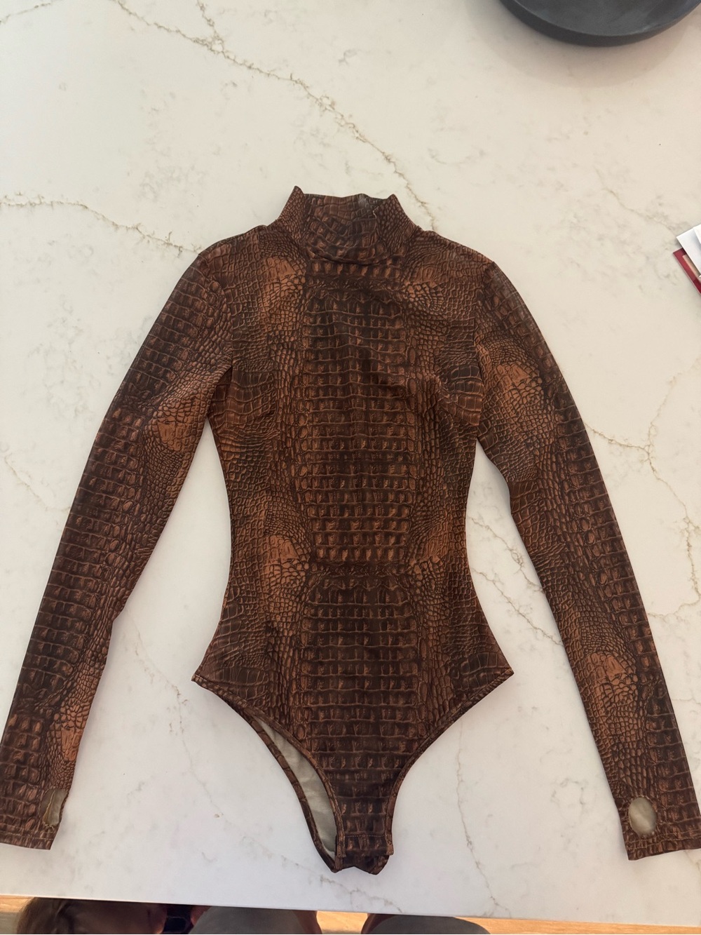 I.AM.GIA Brown Croc-Print Mesh Bodysuit